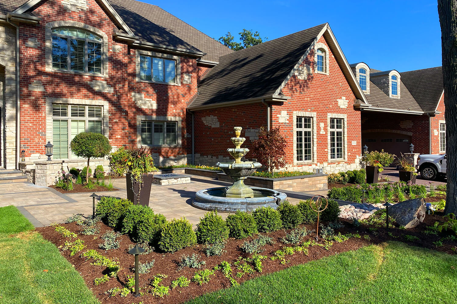 Paver Walkway, Fountain, and Landscape Design by A Touch of Green